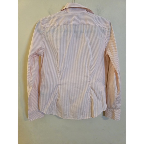 Lauren‎ Ralph Lauren Women's Medium Peach/Pink Striped Long Sleeve Button-Up Top - Picture 3 of 8